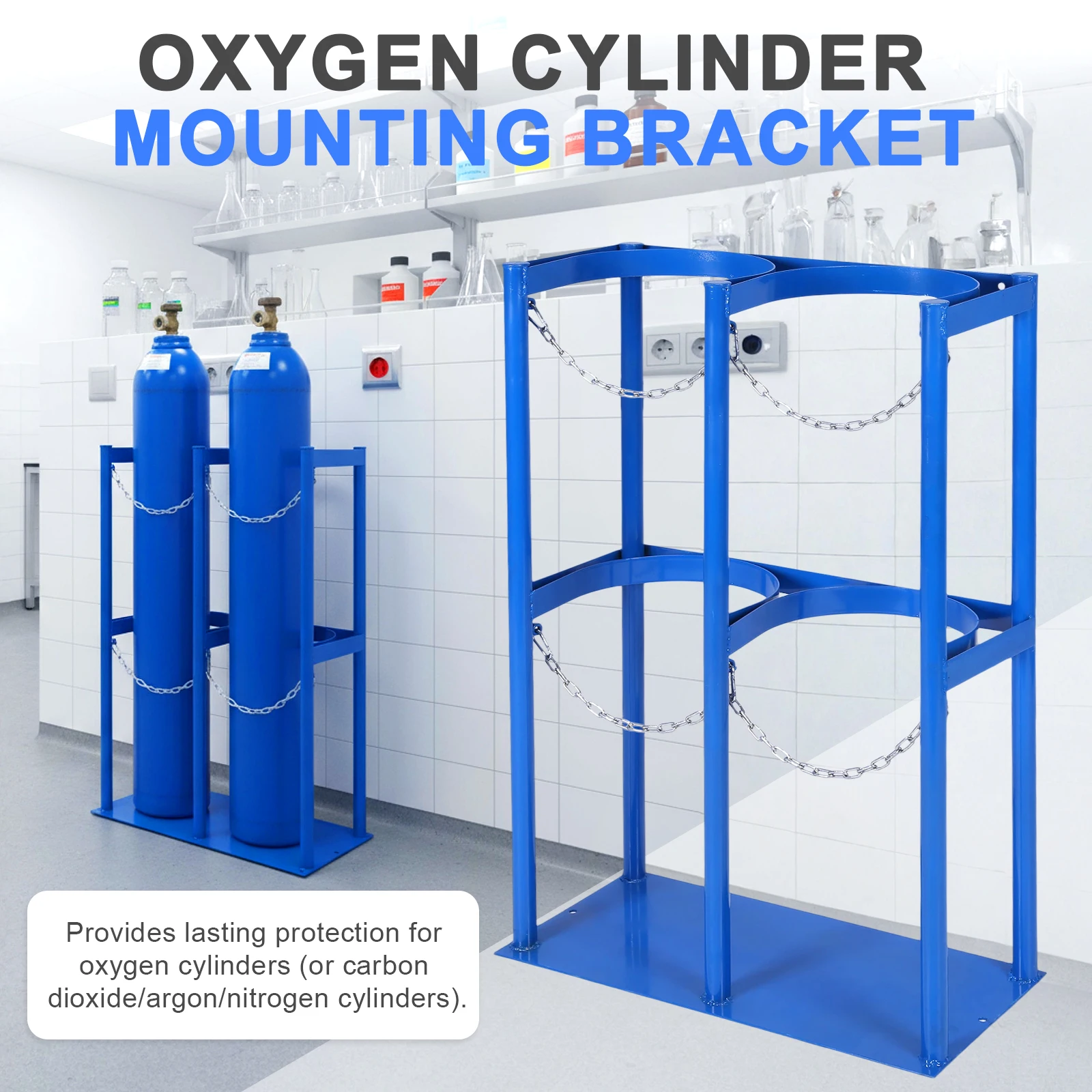 40L Gas Cylinder Organizer Shelf with Protective Chain Oxygen Tank Holder Storage Rack Frame Metal Gas Cylinder Fixing Bracket