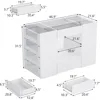 Closet Island with Drawers, Wardrobe Armoire Bedroom Island, Glass Display Shelf & 12 Drawers, White Dresser with Glass Top, Wal 2