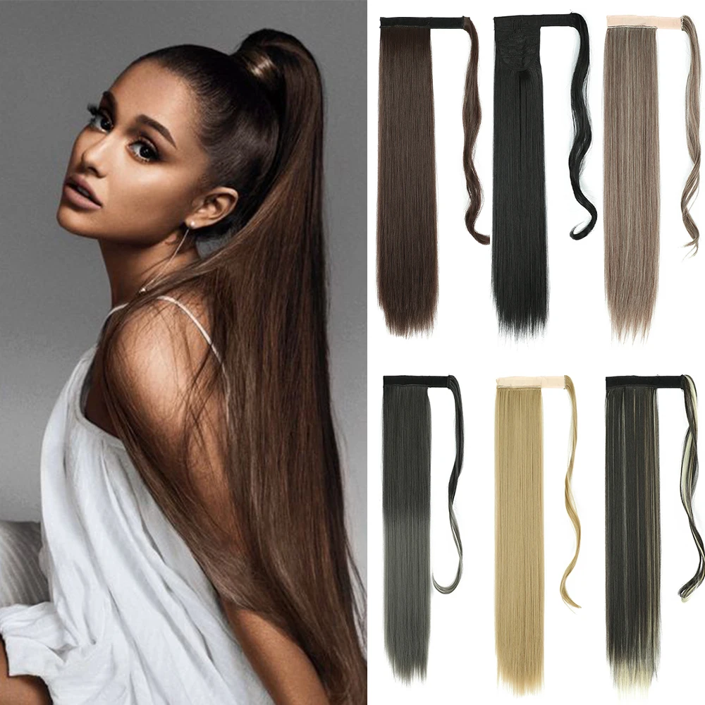 

Long Straight Ponytail Hair Synthetic Extensions Heat Resistant Hair 22/32Inch Wrap Around Pony Hairpiece for Women