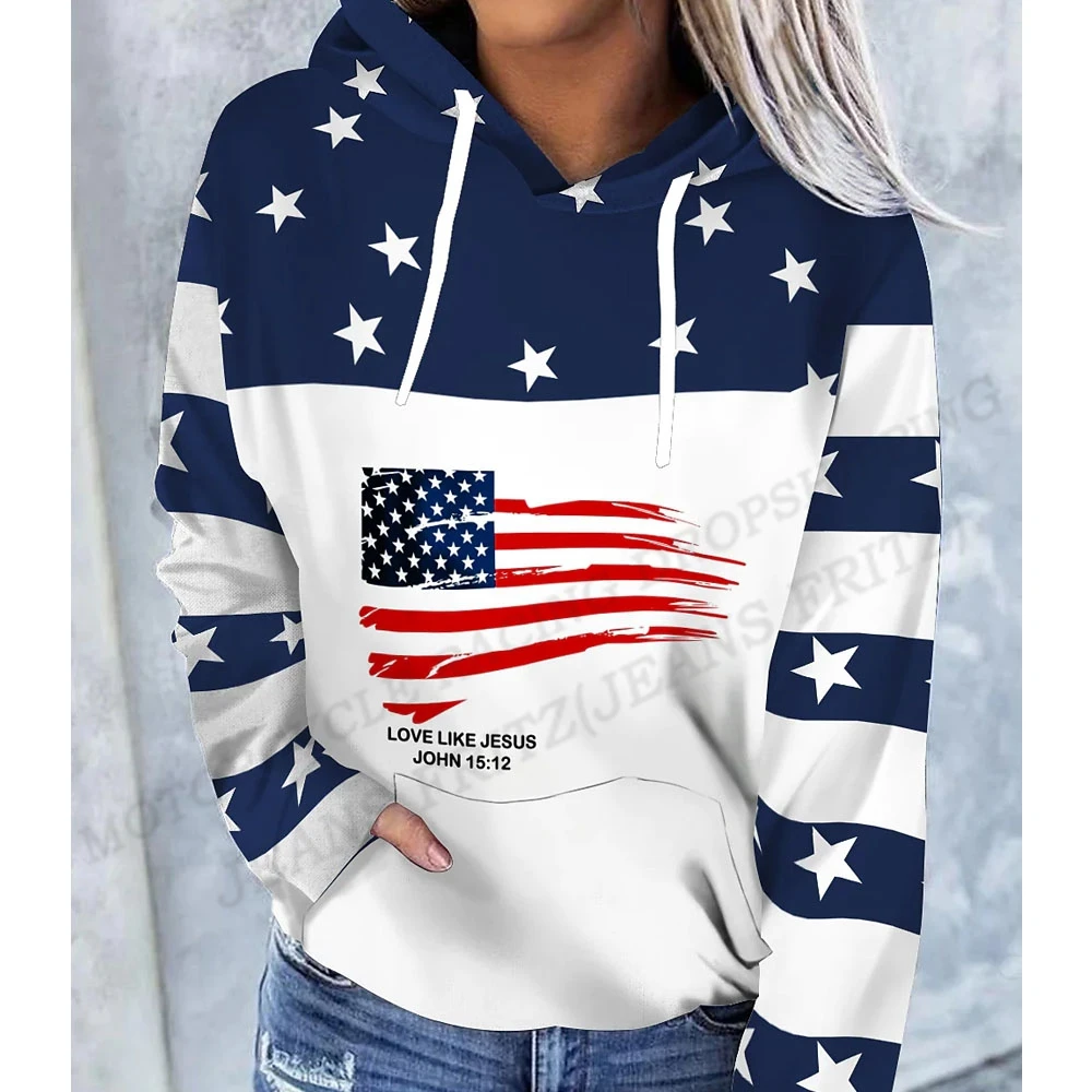 American Flag Hoodie Women Fashion Oversized Hoodies Women Sweats Coat Usa Flag Hooded Sweats Pullovers Women's Clothing Gifts