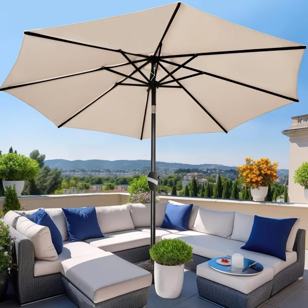 

Umbrella Market Table Sun Umbrella Aluminum Umbrella with 5-Year Non-Fading Acrylic Fabric Canopy Top, Beige Patio Umbrellas