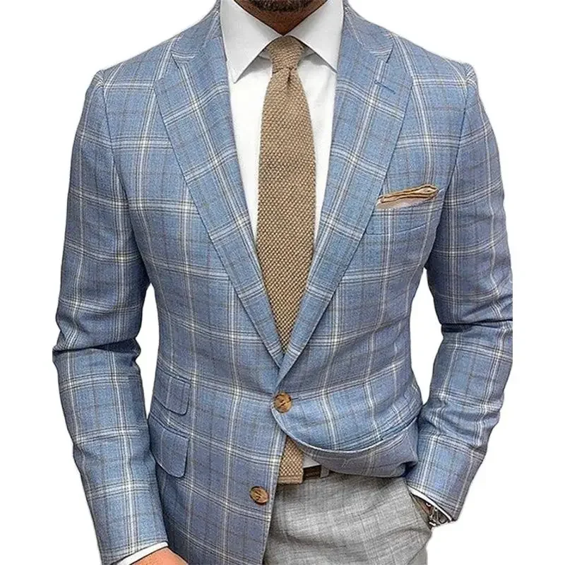 

Men's Suit Jacket Checkered Striped Lapel Long Sleeved Casual Double Button Slim Fitting men clothing wedding suits for men