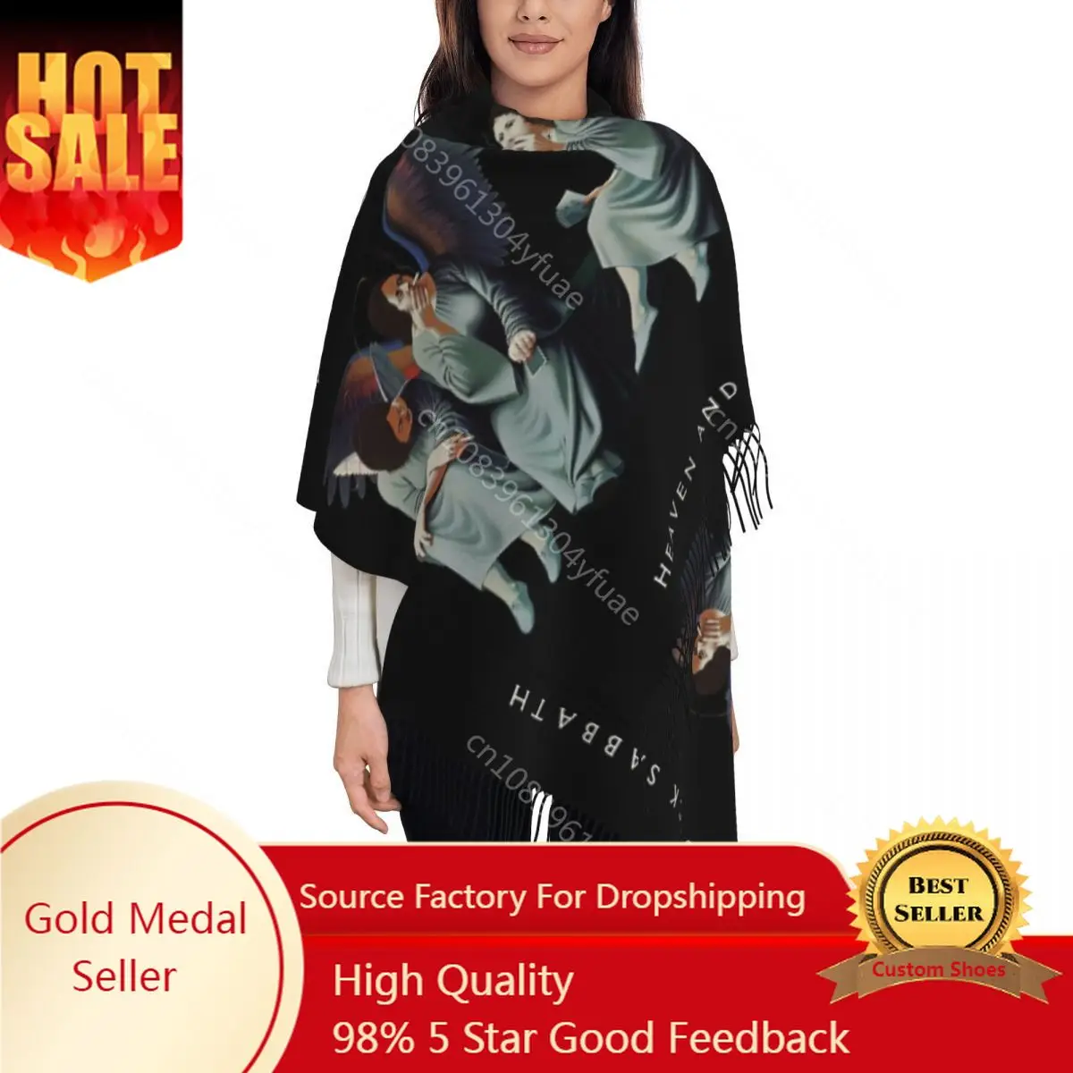 

Womens Scarf with Tassel Black Sabbathe Long Winter Fall Shawl Wrap Rock Music Daily Wear Pashmina Scarves