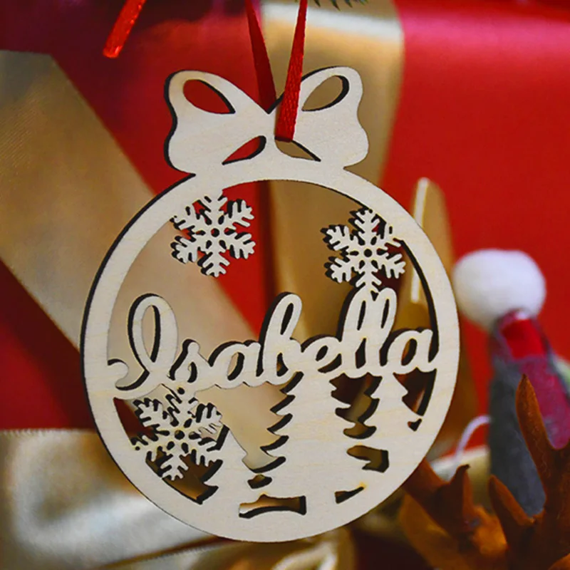 Изготовленное на заказ украшение с именем, персонализированный Рождественский деревянный шар, изготовленный на заказ, украшение в виде снежинки, шар деревянные украшения Ball с именем