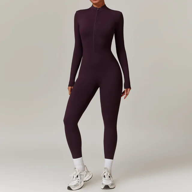 Zipper Yoga Rompers Long Sleeved One-piece Women's Sportswear Gym Jumpsuits Workout High-intensity Fitness Skin-tight Garment 4