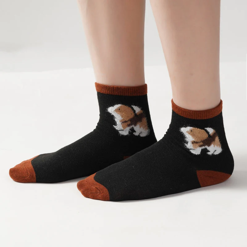 5 Pairs 100% Cotton Kawaii Cartoon Women's Cute Dog Japanese Style Socks