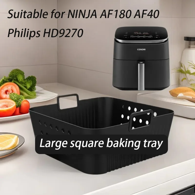 Air Fryer Liners Air Fryer Accessories Air Fryer Silicone Tray 20cm/7.87inch Square Reusable Air Fryer Silicone Liners for Ninja AF180 AF140 Silicone Basket for Philips HD9270 Accessoires