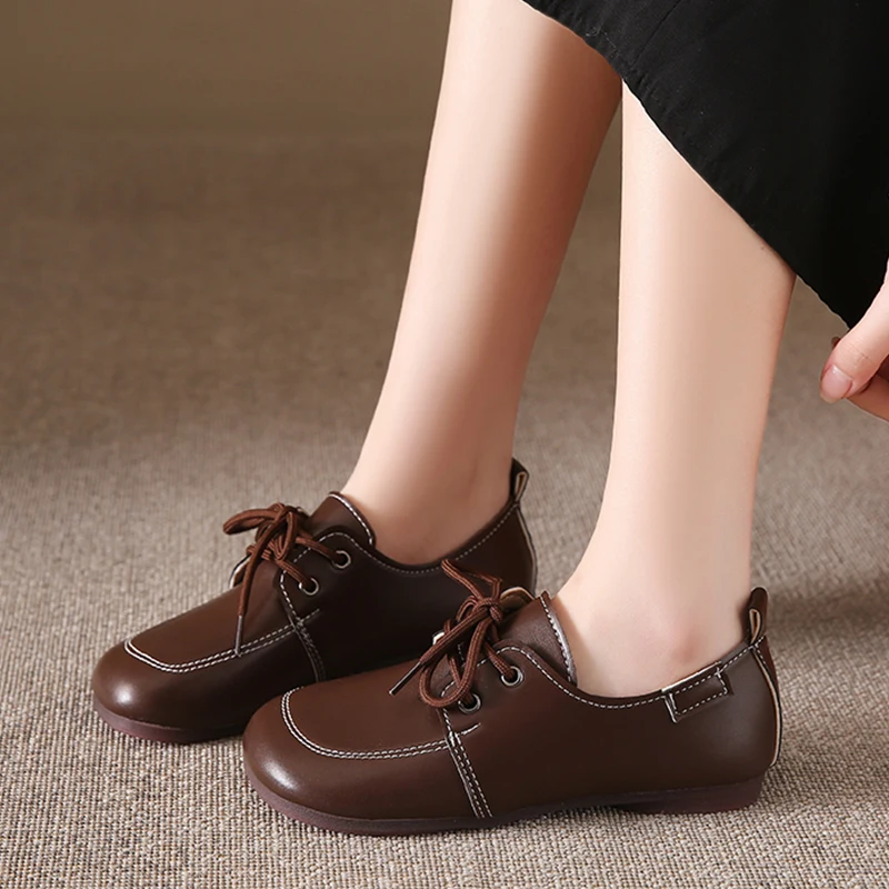 

Женская обувь на плоской подошве, модель 2024 года, Весенняя прогулочная повседневная обувь, новая дизайнерская Классическая удобная обувь в стиле ретро, женские туфли на шнуровке