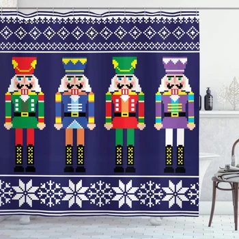 Christmas Decoration Nutcracker Soldier Shower Curtains Print Shower Curtain Waterproof Polyester Bathroom Curtain Home Decor 2