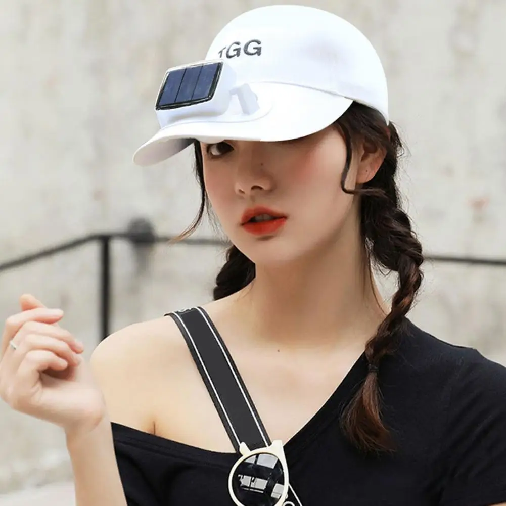 

Fan Sunhat Strong Wind Cooling Sunshade Letter Embroidery Long Brim Sun Protection Detachable Fan USB Or Solar Charging Fan Cap