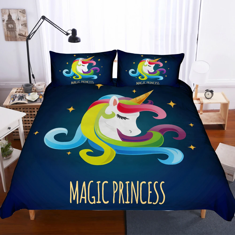 

Lovely Cartoon Unicorn Duvet Cover with Pillow Cover Bedding Set Single Double Twin Full Queen King Size for Bedroom Decor