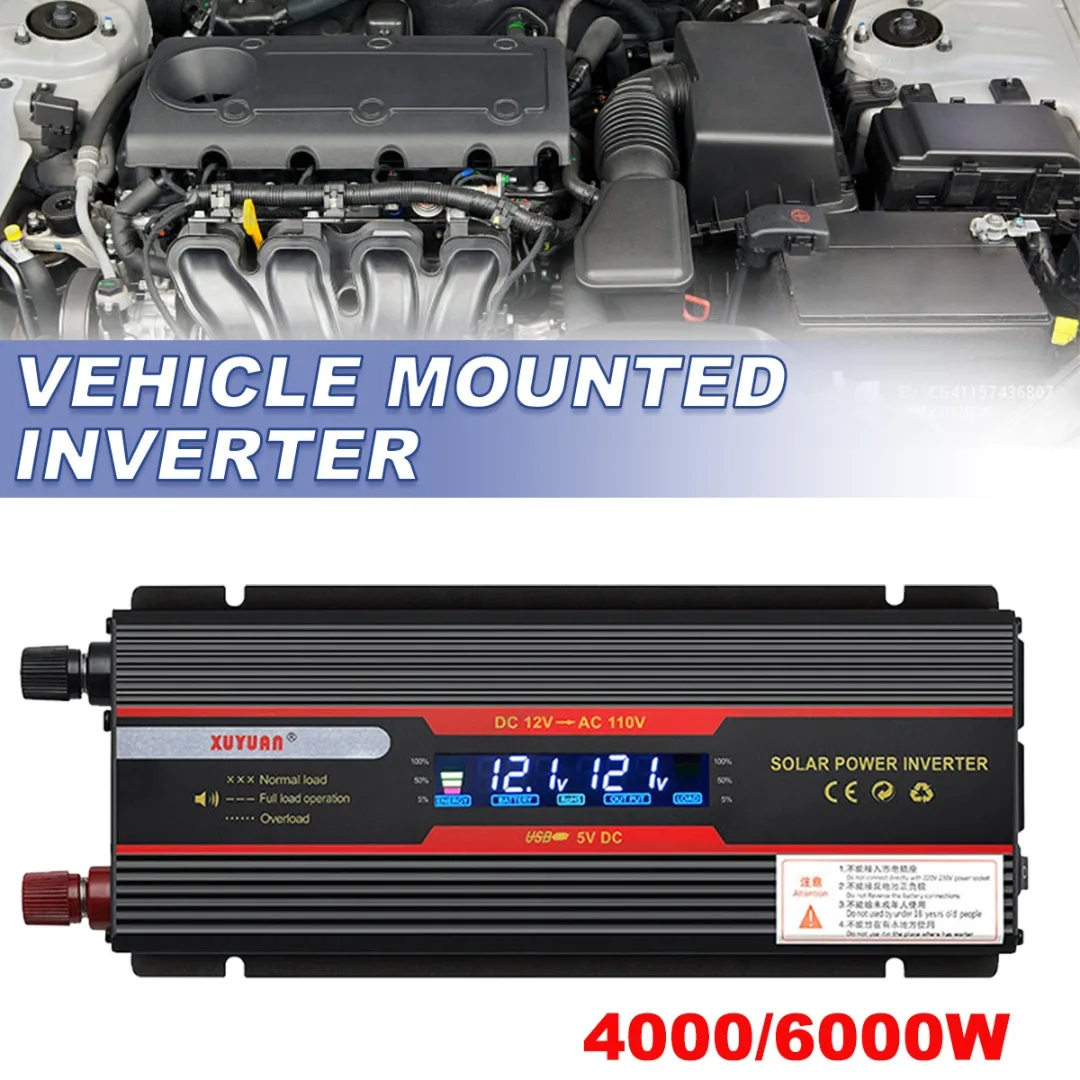 

1set 4000W 6000W Car Power Inverter 2 USB Ports Solar Converter 2V To 110V LED Adapter For Outdoor Camping