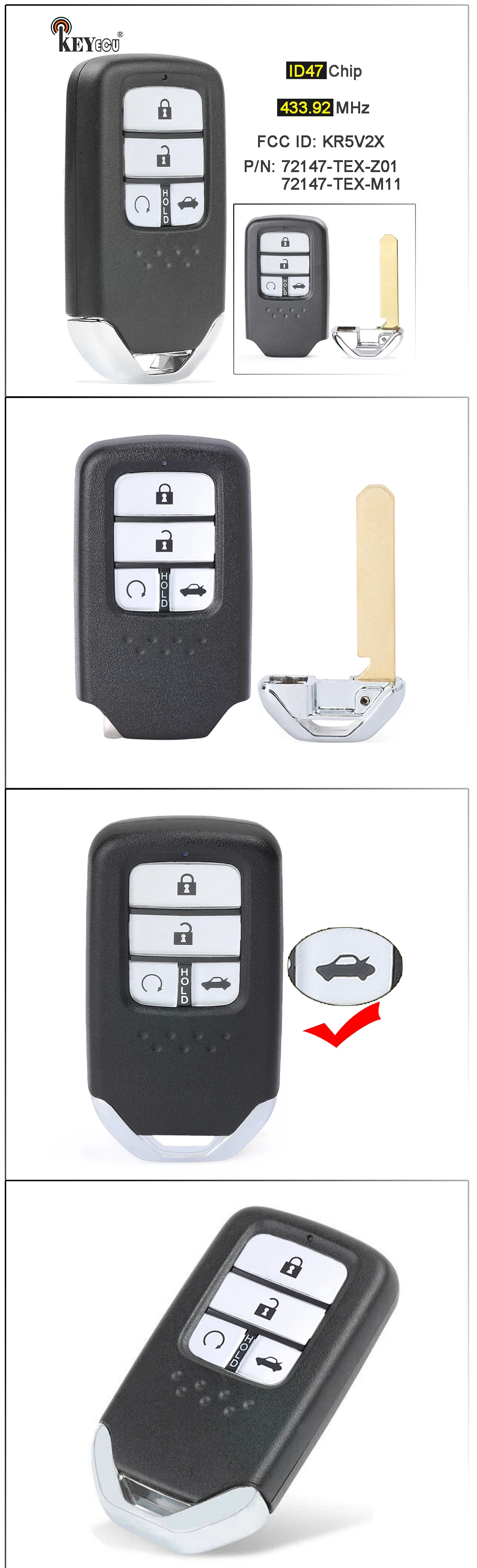 Keyforkess 433.92 MHz ID47 Chip FCC: KR5V2X Nuovo di Ricambio 4 Pulsante Smart Chiave Auto Chiave A Distanza di Fob per Honda Civic 2014 2015 2016 2017 7 Keyforkess 433.92 MHz ID47 Chip FCC: KR5V2X Nuovo di Ricambio 4 Pulsante Smart Chiave Auto Chiave A Distanza di Fob per Honda Civic 2014 2015 2016 2017 - Sd1def9c7aa1f4a76b1086e0332ed07743