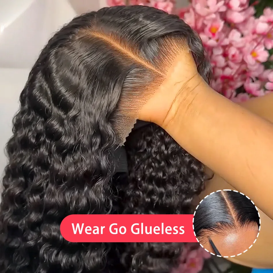 250 Density Human Hair 13x6 Deep Wave HD Lace Frontal Wigs 13x4 Water Curly 5x5 Glueless Lace Front Wig 30 40 Inch Closure Black