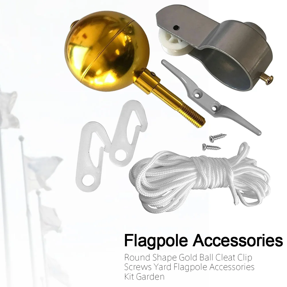 Flag pole accessory kit rope yard gold ball garden round shape repair home cleat clip decor pulley screws outside.