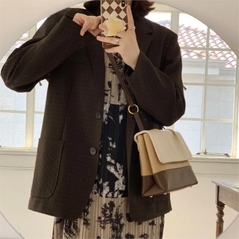 Retro Colorblock Tote Bag Women Wrinkled Leather Patchwork Large Capacity Shoulder Bag Ladies Premium Commute Crossbody Bag 2025