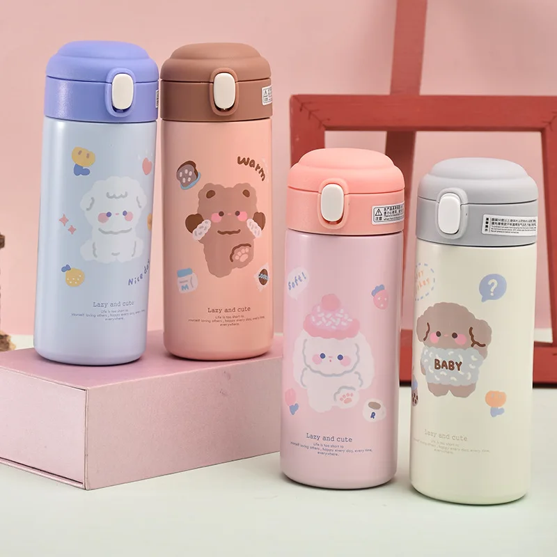 

JJTHNCR Cute Thermal Insulation Water Bottle Creative Straw Cup Stainless Steel Thermos Vacuum Flask Practical Bottle Gifts