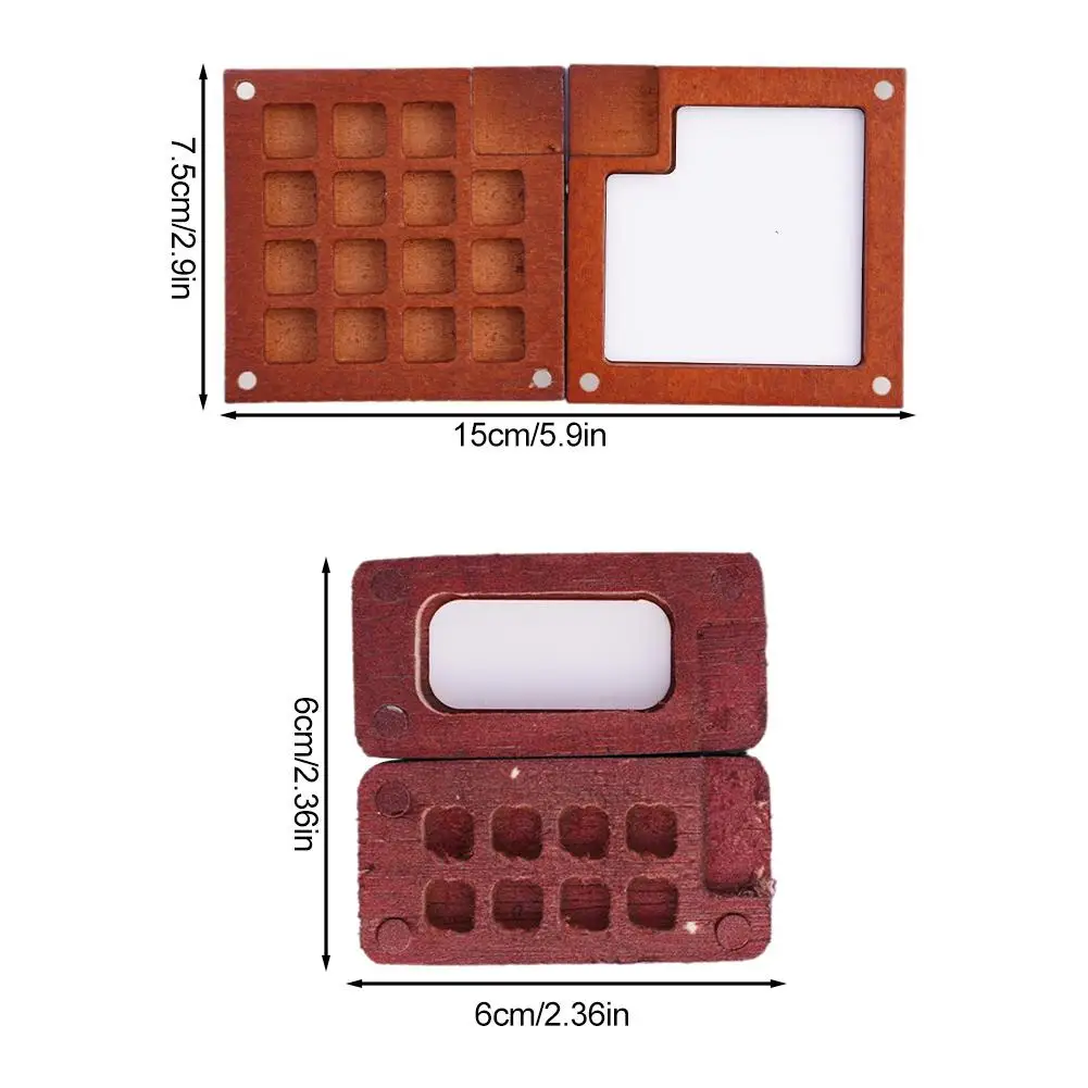 8/15Girds Empty Wooden Watercolor Palette Portable Mini Travel Watercolor Walnut Wood Paint Box Tray Box Art Painting Art Supply 6