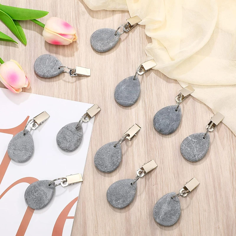 8/16PCS NEW Drop Shape Marble Pendant Tablecloth Weights With Clips Camping Reusable Compact Delicate Outdoor Tablecloths 3