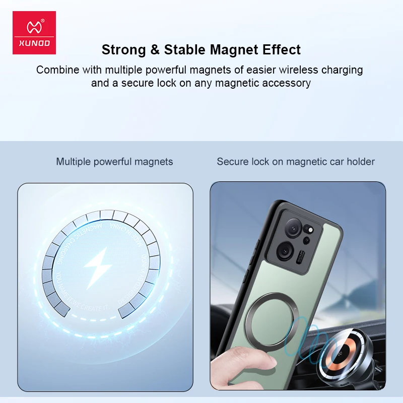 Xundd For Xiaomi 13T 13T Pro Magnetic Holder Case,Aribags Shockproof Shell,Camera Protction PC+TPU Back Stripe Transparent Cover