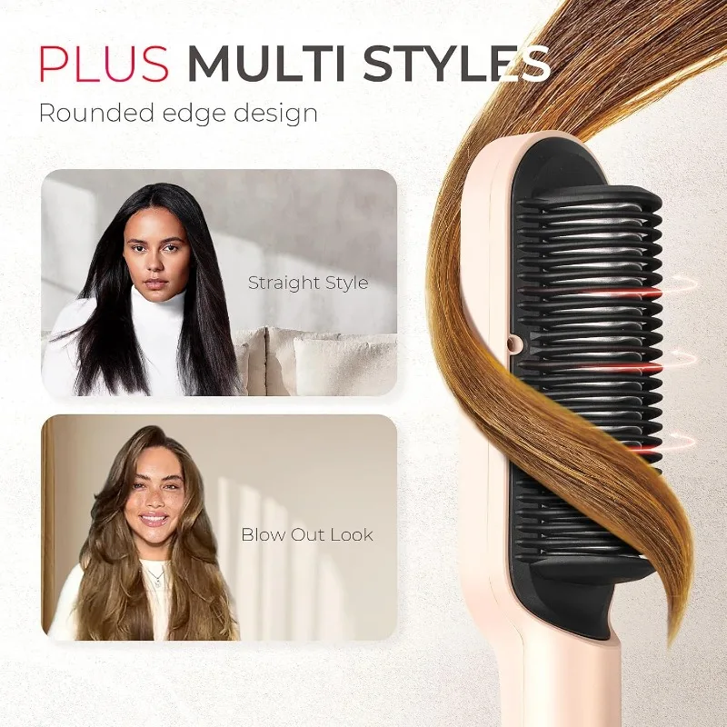 TYMO Ring Plus Ionic Hair Straightener Brush-Straightening Comb with Negative Ions for Women, Titanium Coating