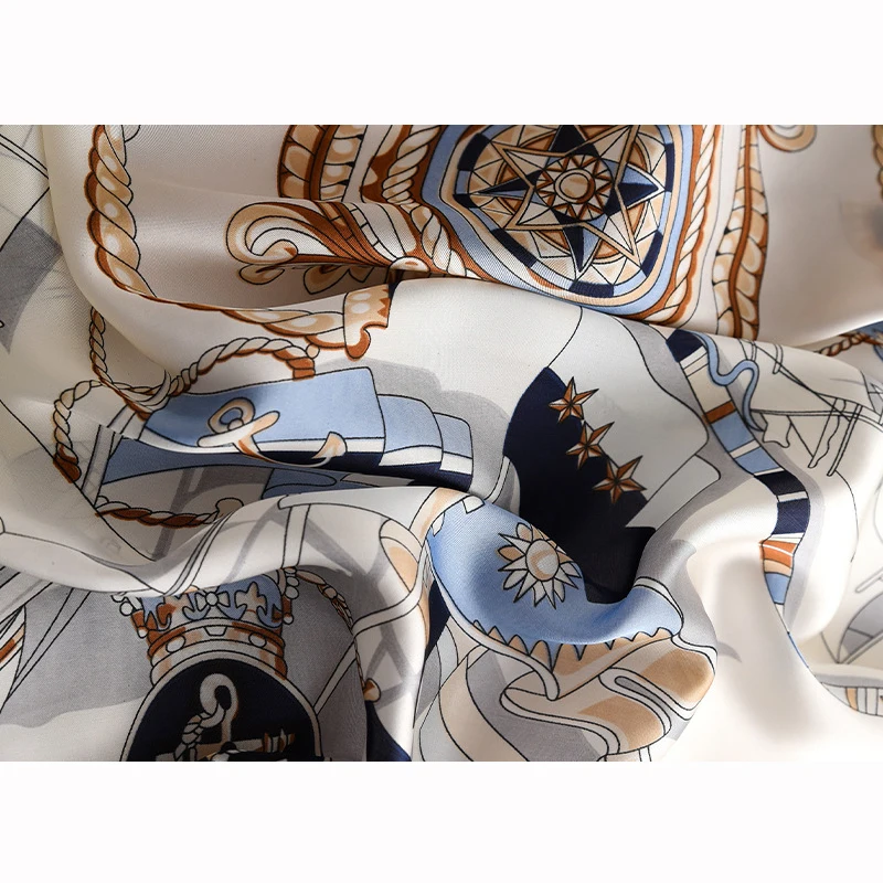 90*90cm Women Square Silk Scarf Luxury Brand Large Shawl Neckerchief Print Headband Female Foulard Bandana Wraps Hijab Scarves 6