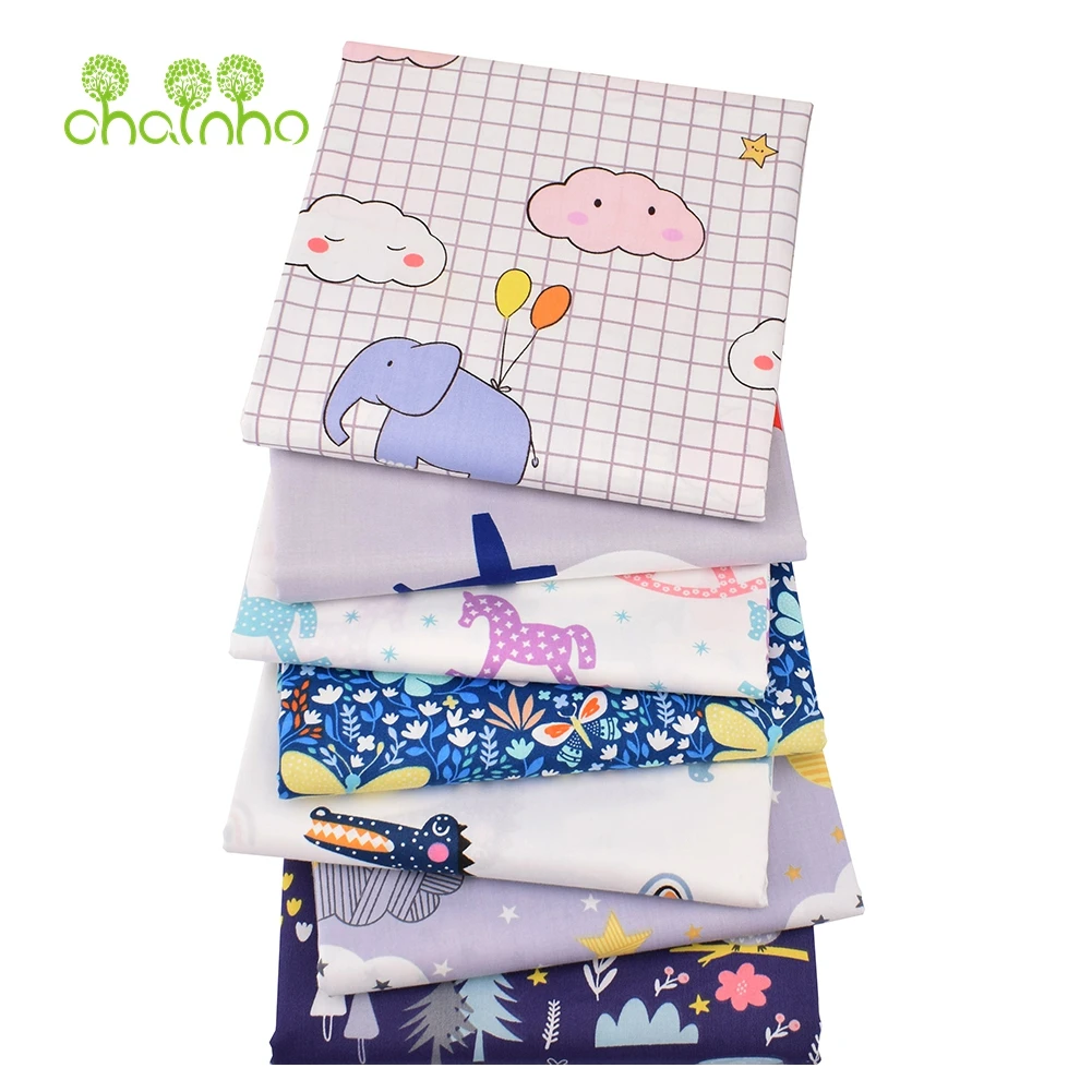 Chainho,Printed Twill Weave Cotton Fabric,DIY Sewing Quilting Material,Patchwork Cloth,7 Designs Cartoon Series,2 Sizes,15C159