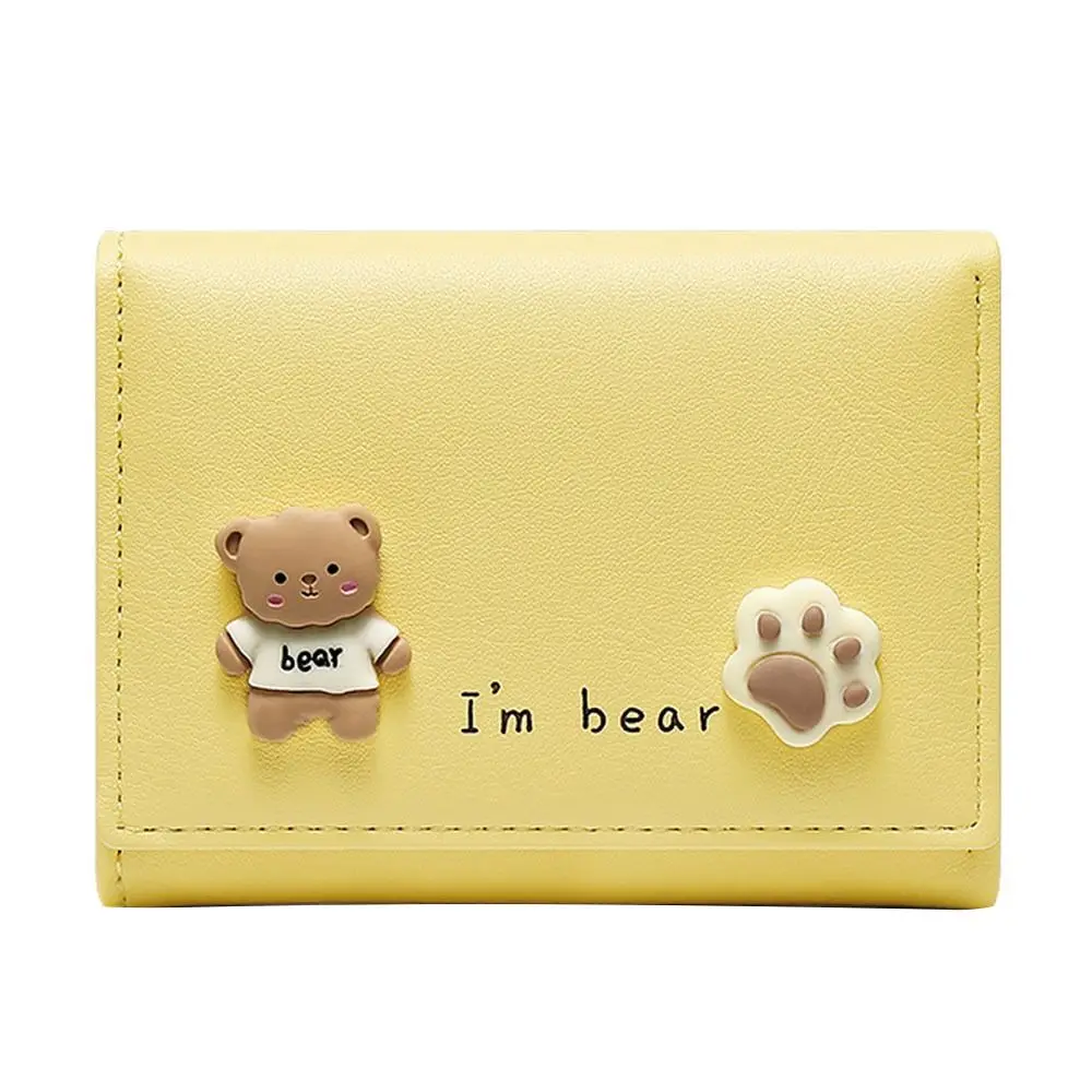 PU Leather Women Girls Cute Bear Short Wallets Ladies Small Purses Card Holder Fashion Female Clutch Bag