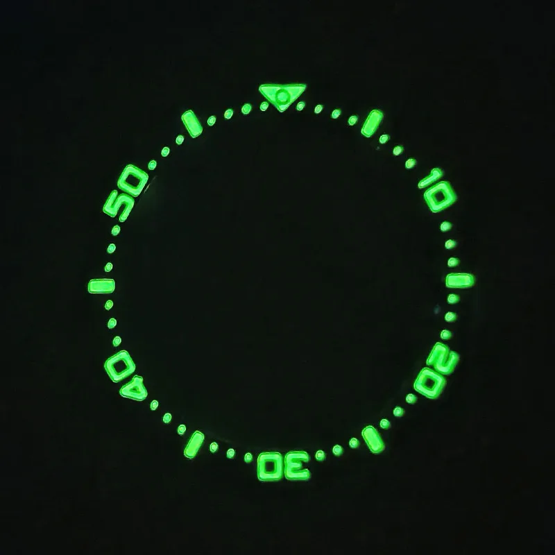 38 mm flacher, modischer, leuchtender Keramik-Uhrenlünetteneinsatz, passend für SKX007 SKX009 SRPD-Uhrengehäuse NH35 NH36 Uhrwerk, Uhrenring-Teile – Detail 2
