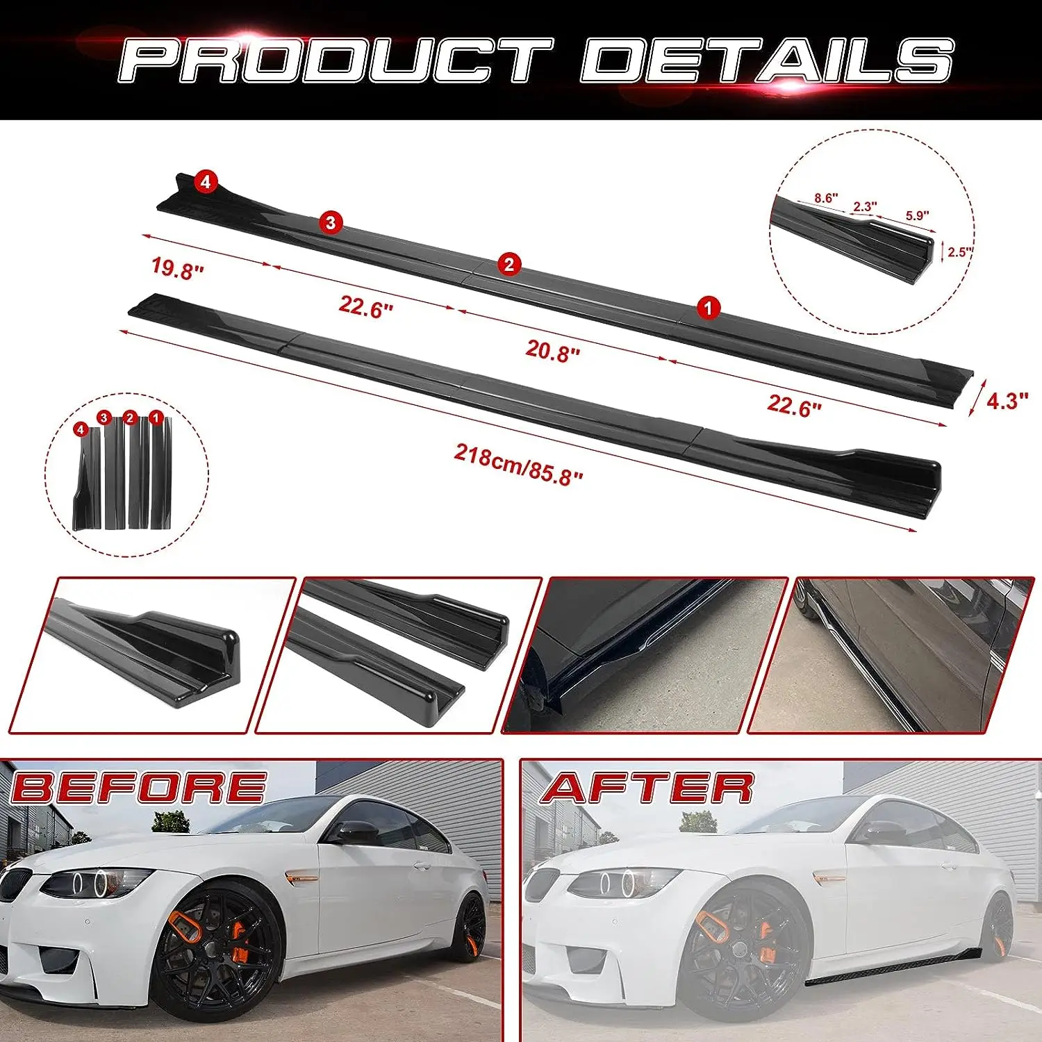 Car side spoiler Universal Car Side Skirt 8 Pcs Winglet Splitters Lip Side Spoiler For BMW For Audi For VW For Honda For Benz