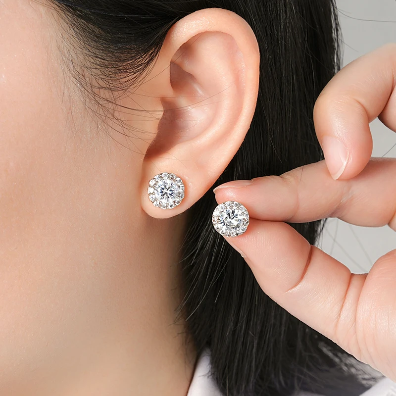 Rrjzz 1CT Ohrstecker für Damen, S925-Sterlingsilber, vergoldet, CZ, simulierter Diamant-Ohrring, Halo-Ohrstecker, Hochzeit, edler Schmuck – Detail 20