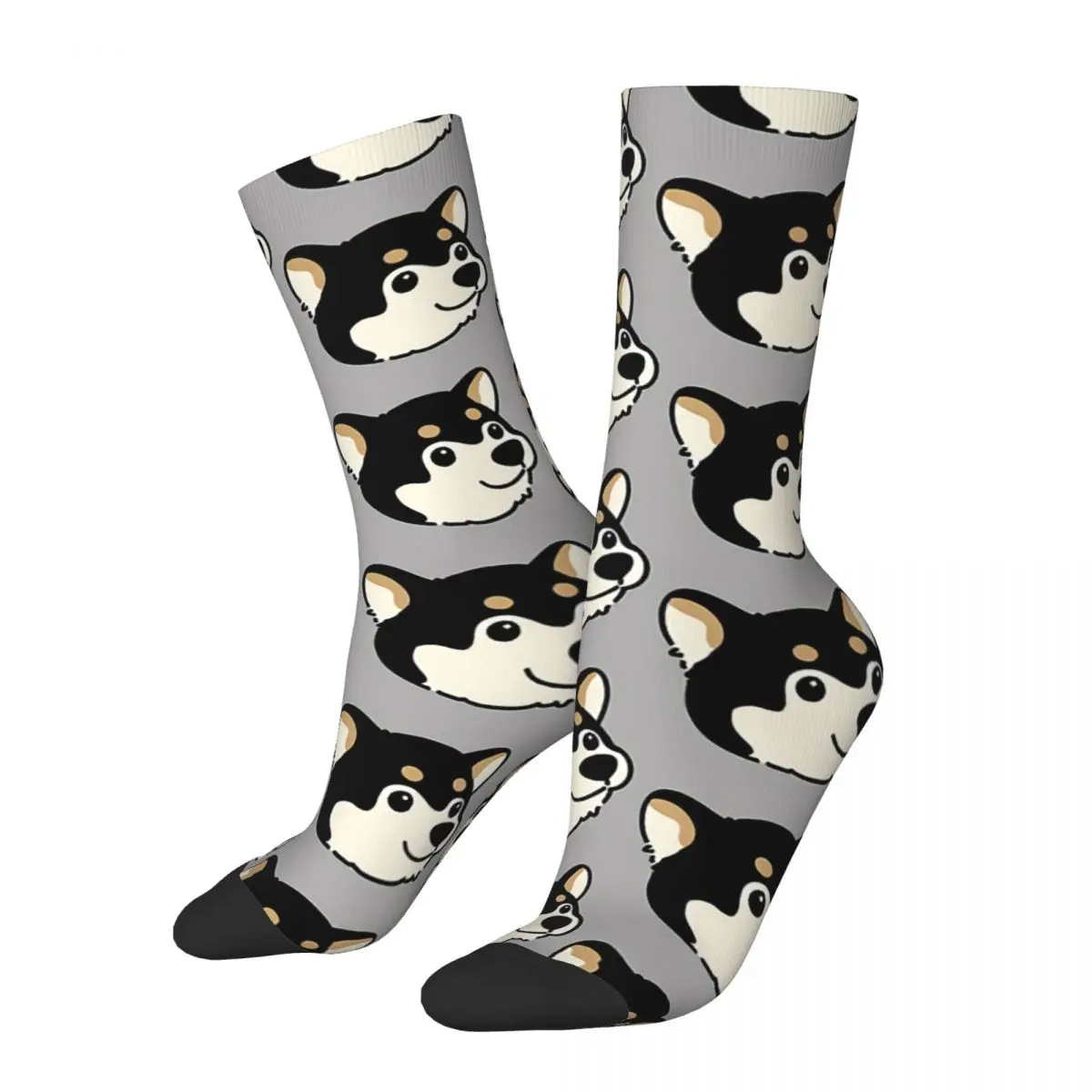 

Crazy Sock for Men Cute Black Shiba Inu Head Hip Hop Vintage Cartoon Style Happy Pattern Printed Boys Crew Sock Casual Gift