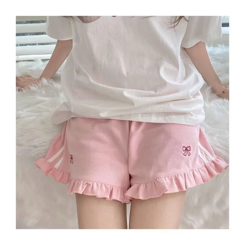 Sweet Embroidery Sports Shorts Summer New Solid Color Loose Pleated All-match Youth Wide Leg Shorts Fashion Casual Women Clothes
