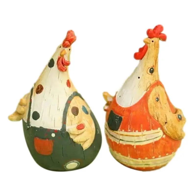 

Easter Animal Figurines 1 Pair Spring Chicken Decoration Resin Hand Painting Rooster Statues Home Decor For Desk Ornament