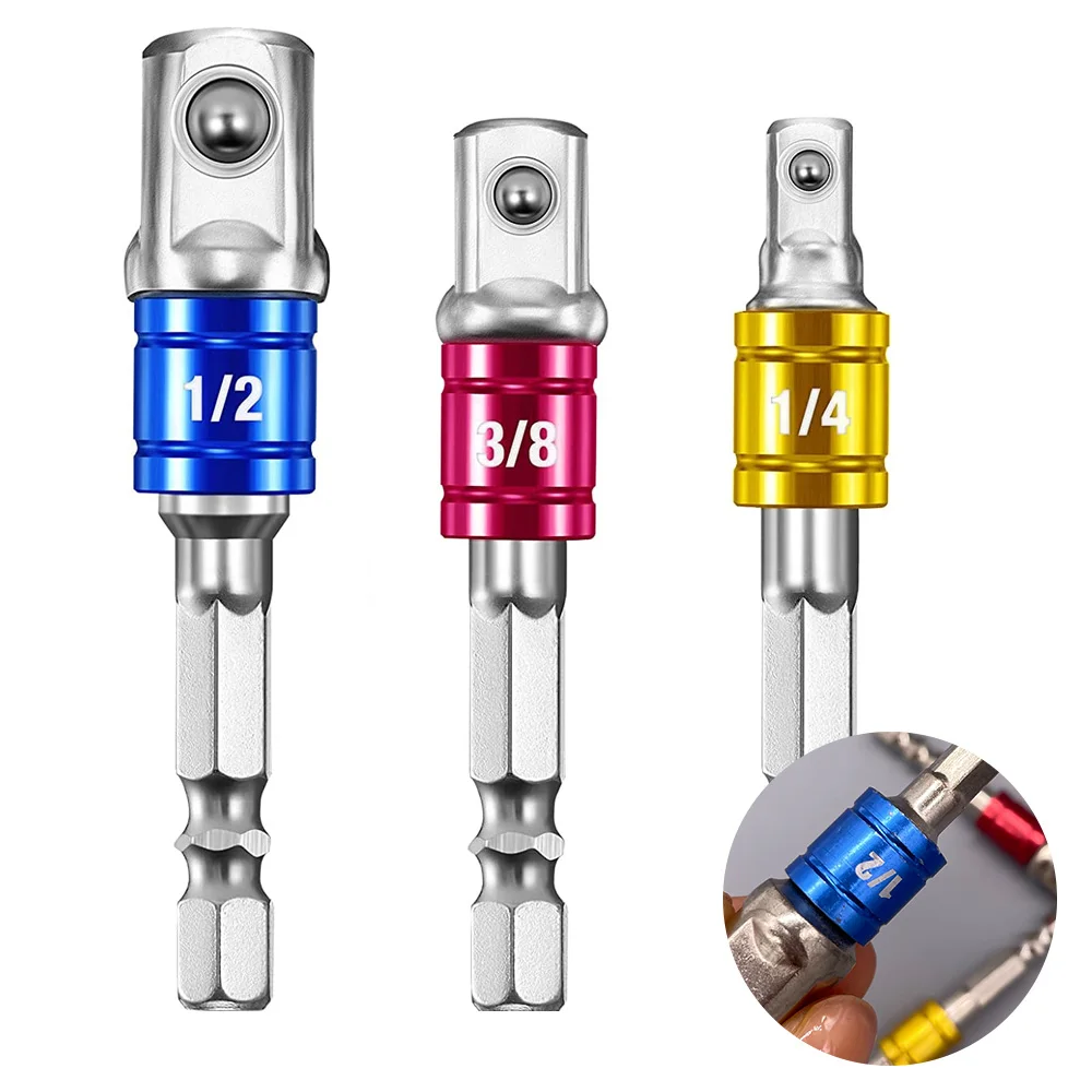 Hex Shank Impact Drill Bit Adapter Power Tools 3 Pcs Drill Socket