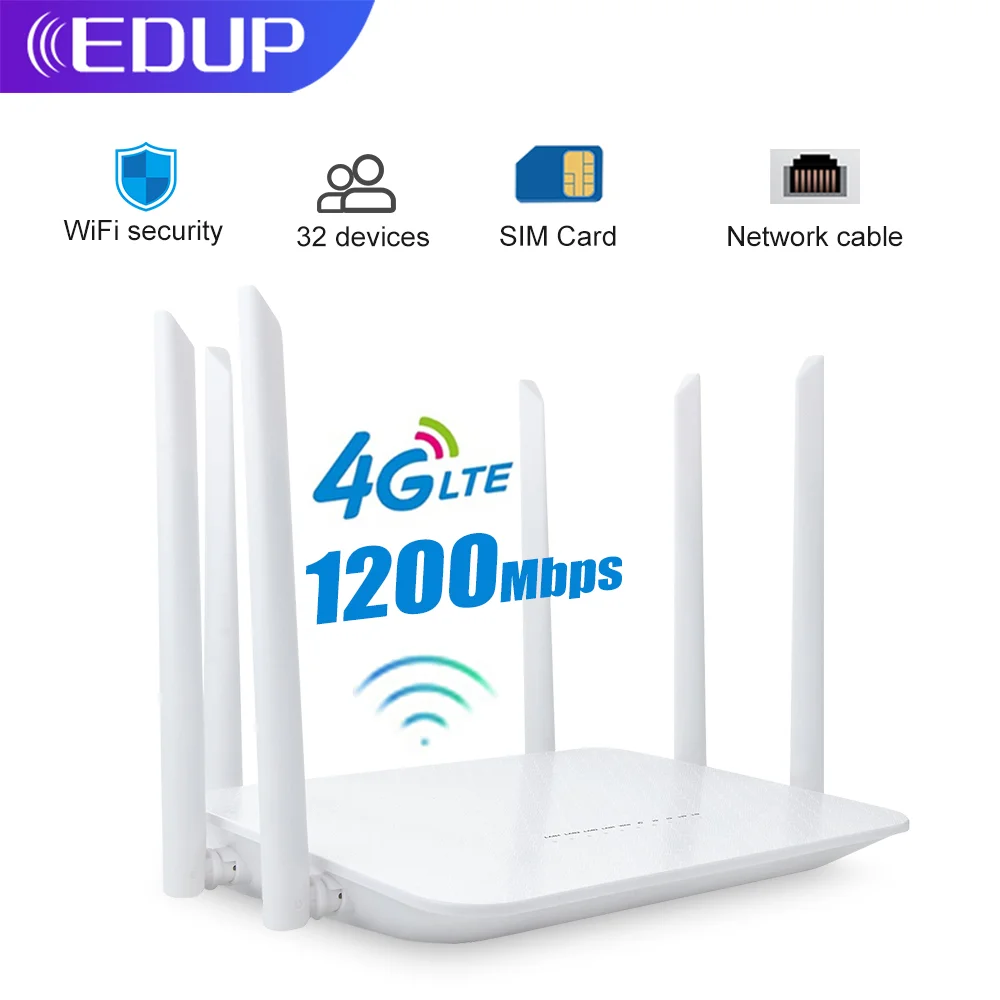 Edup 1200mbps Wifi Router 4g Lte Wireless Wifi Sim Card Router Mobile Router Support Lan Port