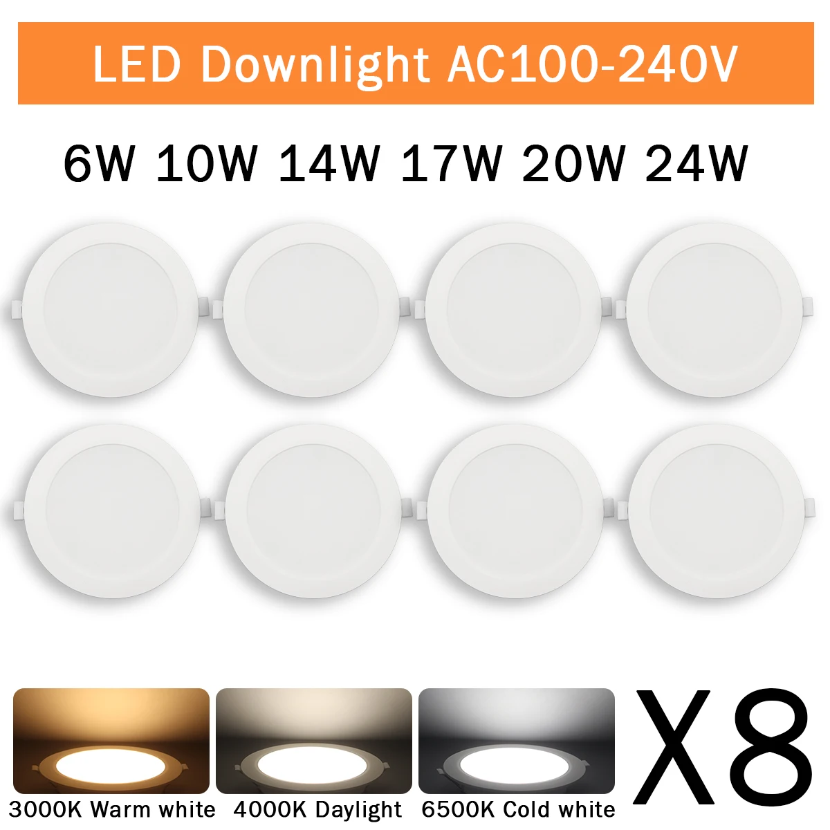 16959-56c66c.jpg 8 Pack Recessed Led Downlight 3 4 5 6 8 Inch 3000K 4000K 6000K Round Led Panel Light 110V 220V 230V for Home Indoor Lighting - Image 1