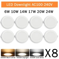 8 Pack Recessed Led Downlight 3 4 5 6 8 Inch 3000K 4000K 6000K Round Led Panel Light 110V 220V 230V for Home Indoor Lighting
