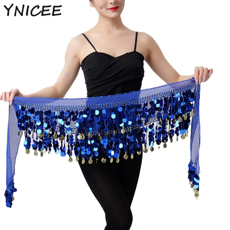 

Belly Dance Color Sequin Film Hip Scarf Skirt with Gold Coins for Women Chiffon Belly Dancer Costume Wrap Gypsy Belt