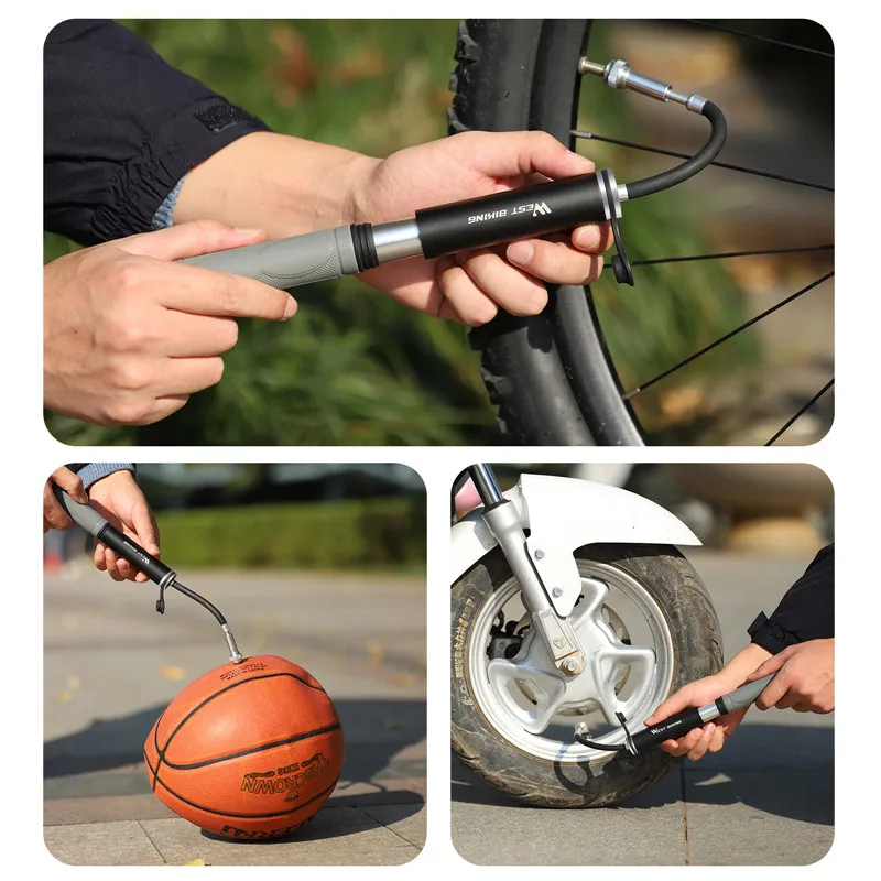 WEST BIKING Portable Bicycle Air Pump Rubber Anti Slip Handle Pump With Extension Hose MTB Road Bike 120 PSI Mini Hand Pump