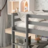 Full Loft Bed with Desk ,Shelves and Ladder, Grey 4