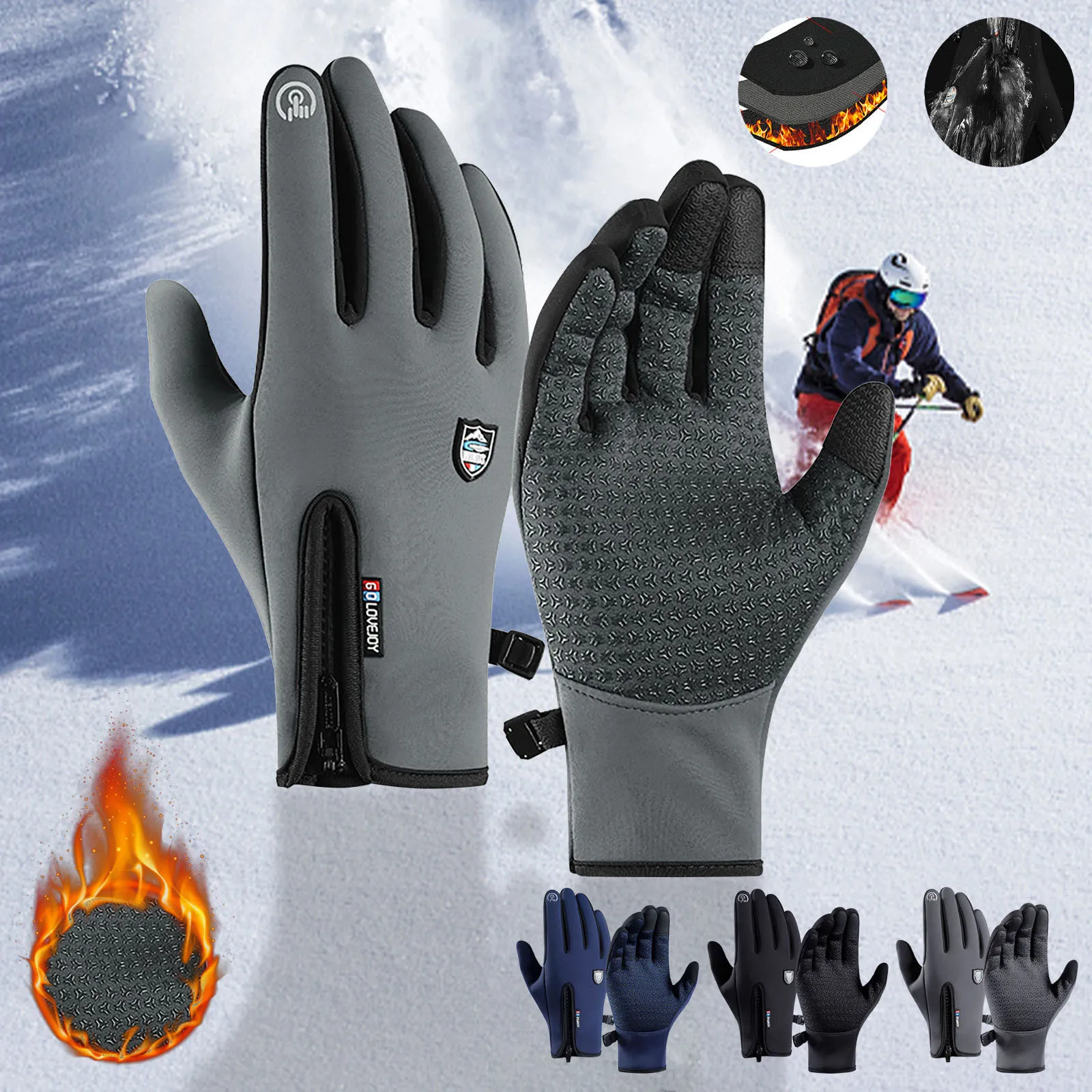 

Mens Gloves Touchscreen Fleece Insulated Gloves, Thermal Windproof Snow-Proof Warm Gloves Winter Sports Ski Riding Bike Mittens