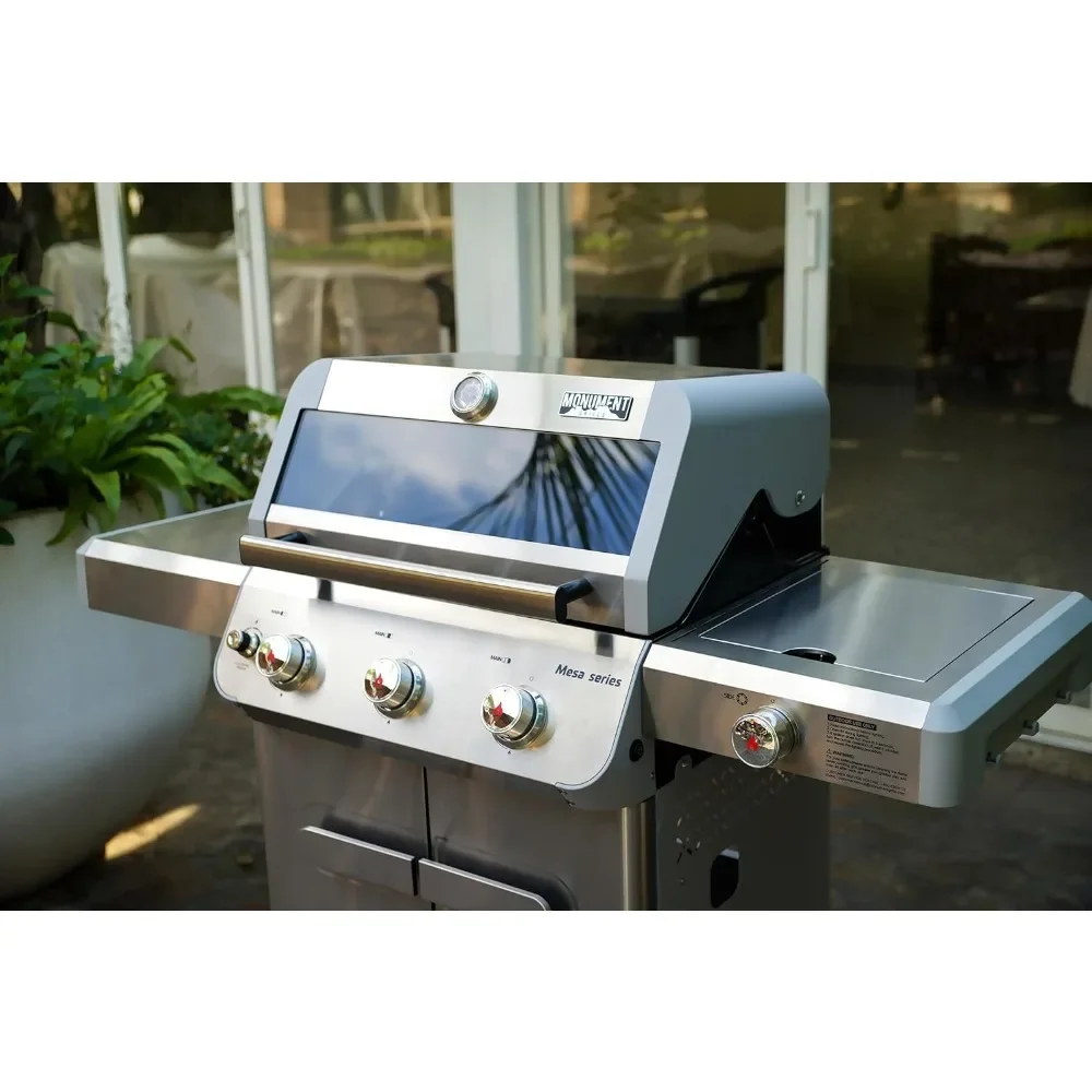 Outdoor  Stainless Steel 3 Burner Propane Gas Grill, with Side Burner and Knob Controls, 48,000 BTU Patio Garden Grill 2