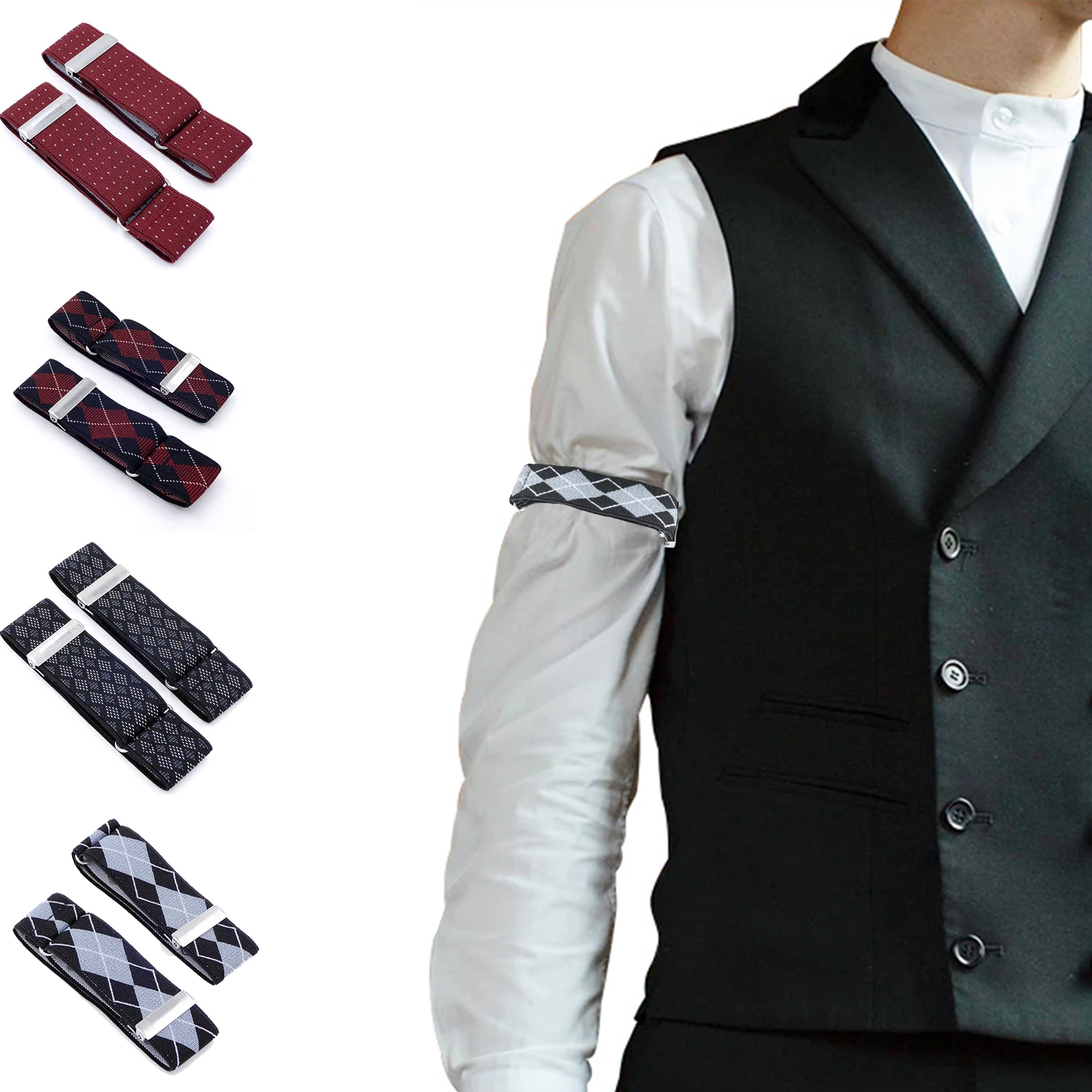1 Pair Shirt Anti-slip Elastic Armband Sleeve Garter Bartender Cuff Holder Arm Warmers 3.5cm Groom Elastic Garter Gift shirt sleeve garter strap