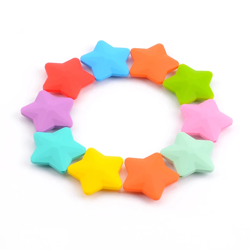 LOFCA 10pcs Silicone Beads Soft Baby Teething Beads Diy Jewelry Bracelet Necklace and Pendant baby teether silicone star Shape 4