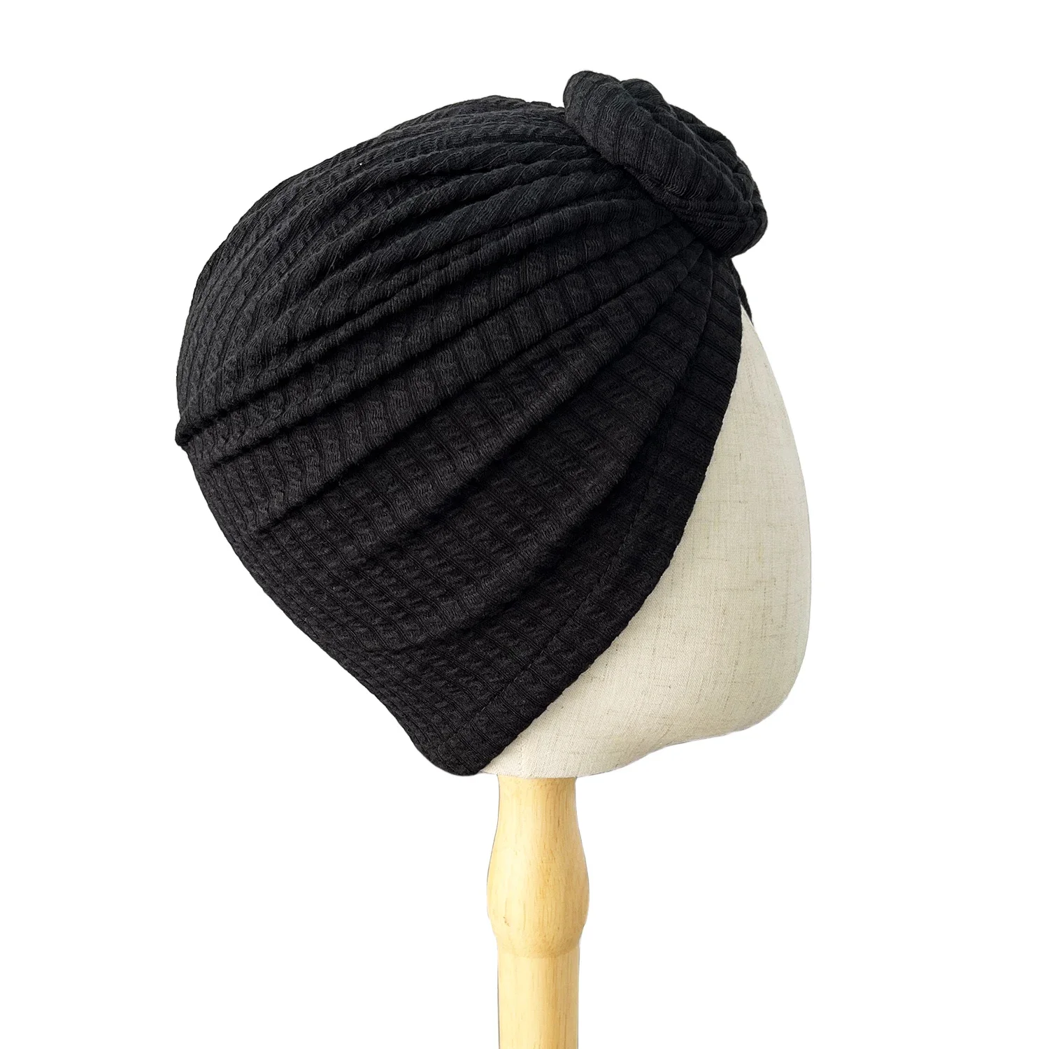 African Women Turban Top Knot Flower Decor Headwrap Elegant Pleated Beanies Headscarf For Women Cap Solid Color India Hat Muslim 5