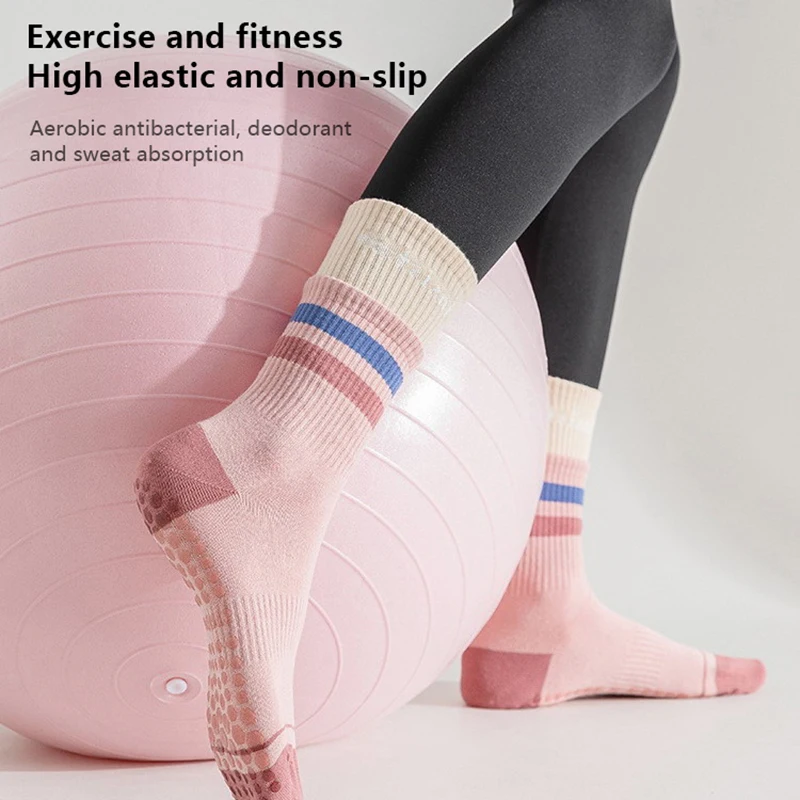 Yoga Cotton Breathable Socks Mid-calf Solid Color Striped Anti-slip Sports Socks Pilates Socks Dance Fitness Training Socks 2 Sd1e08fc9307e4befb1332175dac28ae4L