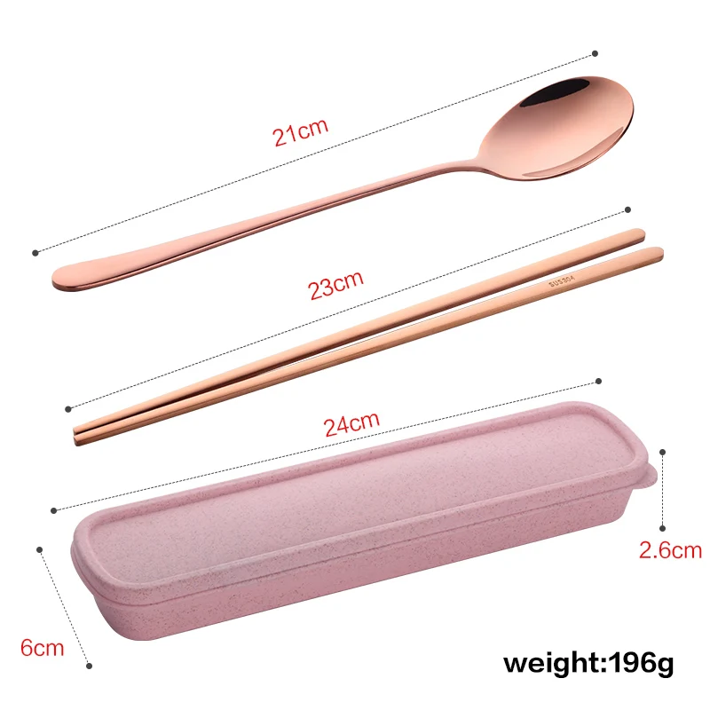 Cutlery Set Stainless Steel Cutlery Set 18/8 Korean Stainless Steel Food Chopsticks Spoon Set Long Handle Flat Non-Slip Chopsticks Dessert Spoon Dinnerware Set With Box