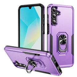Durable Metal Ring Holder Phone Case with TPU Frame and Plastic Back Cover for A06 (Purple-Black)