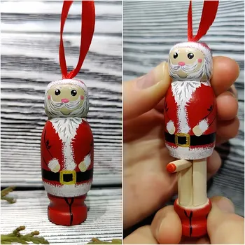 Funny Wooden Santa Stocking Fillers Christmas Tree Hanging Pendant Holiday Xmas Ornaments Christmas Decoration Indoor Home Decor